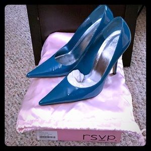 Turquoise patent leather pumps by RSVP